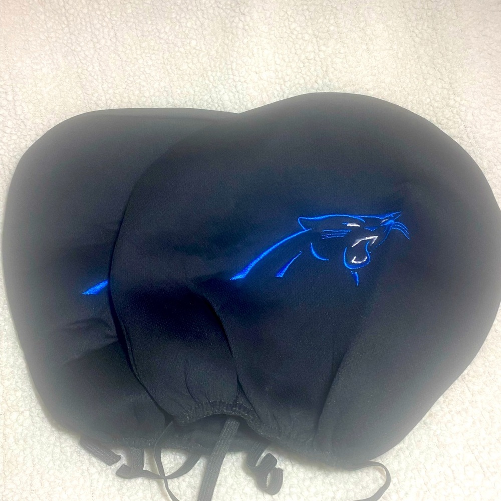 Carolina Panthers NFL Fabric Headrest, BLK w/ Blue Trim